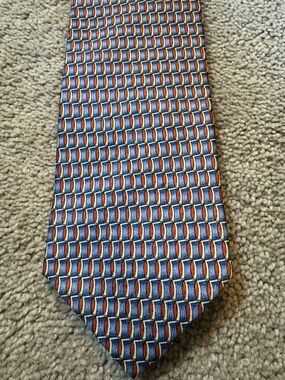 Ermenegildo Zegna Blue and Orange Geometric Silk Tie